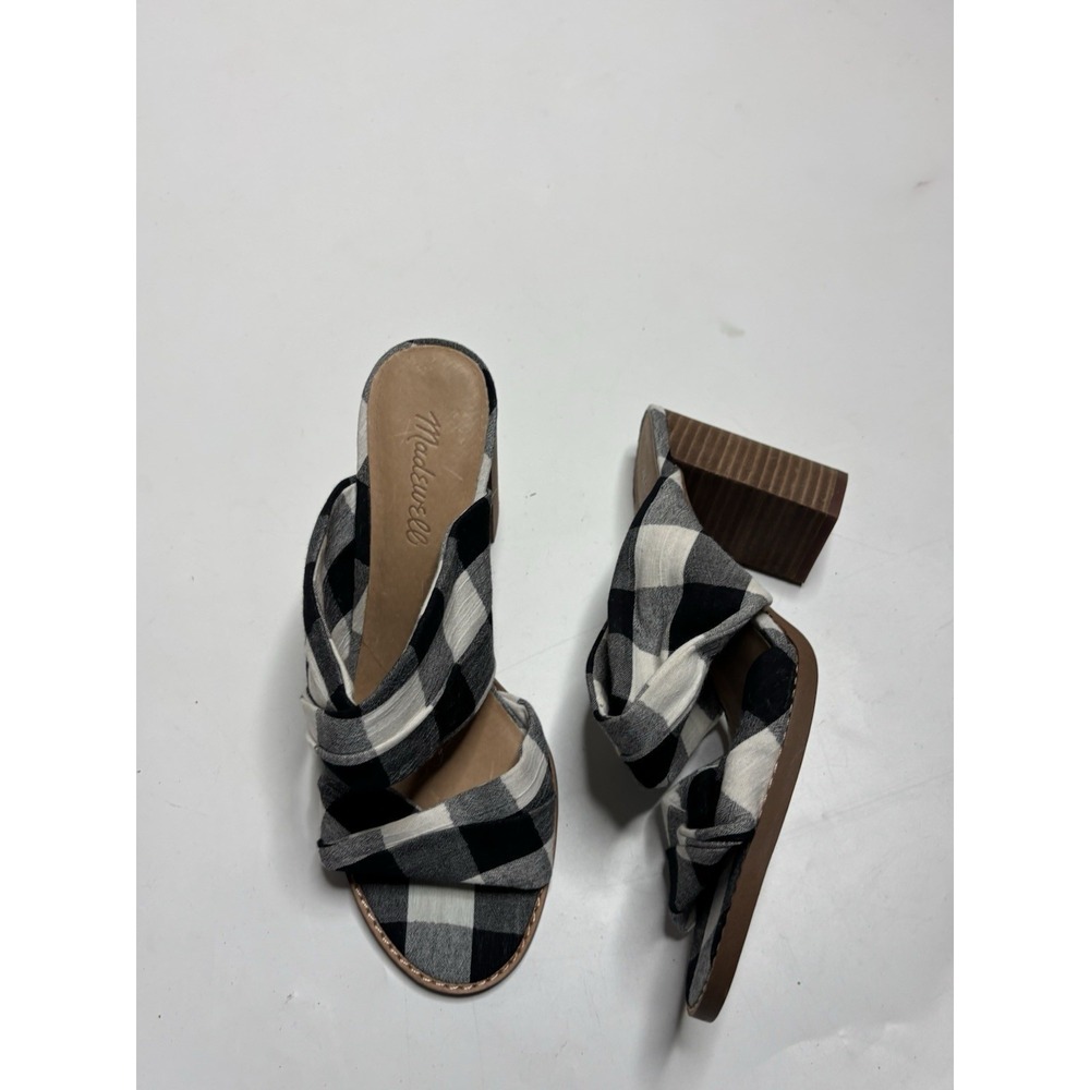 Madewell Women's Alexandria High Heeled Mule Black/White Buffalo Plaid Size 7.5 - Picture 2 of 7